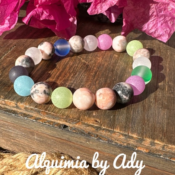 Chunky maximalist Rhodonite  beaded bracelet - Picture 1 of 1